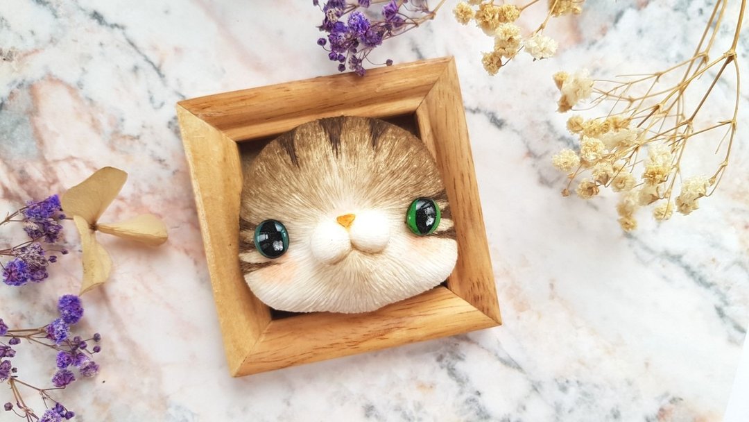 猫咪相框摆饰 - 灰虎斑 - 摆饰 - 粘土 灰色