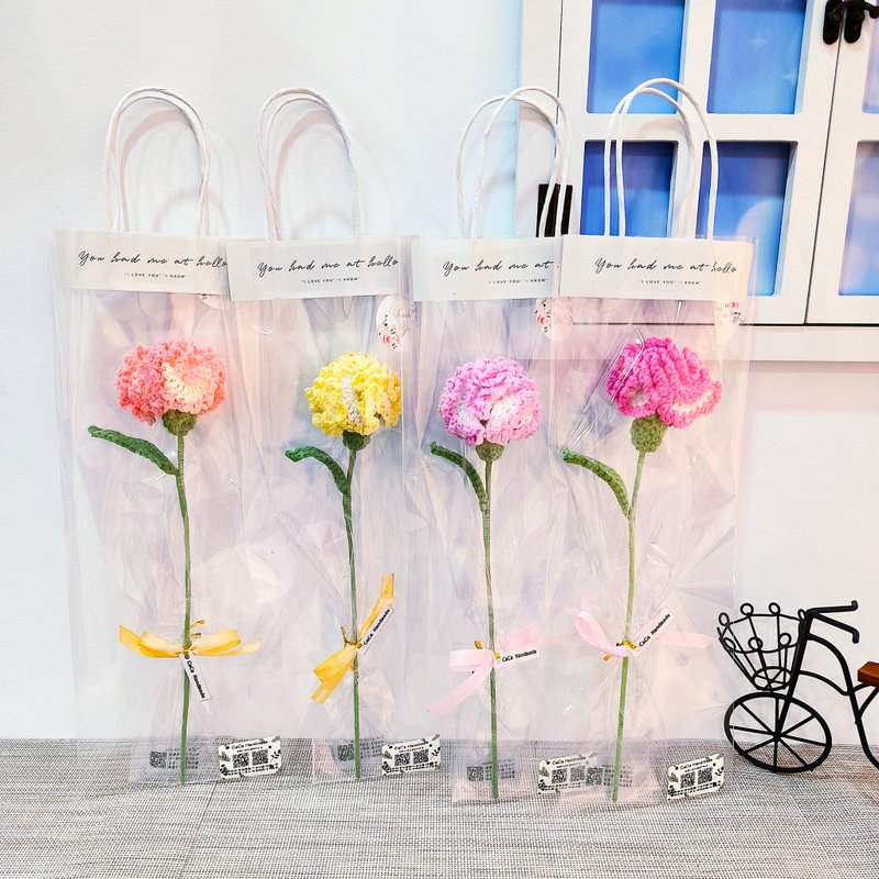 手工毛线单朵康乃馨花束 妈妈花束 交换礼物 生日礼物 - 摆饰 - 棉．麻 卡其色