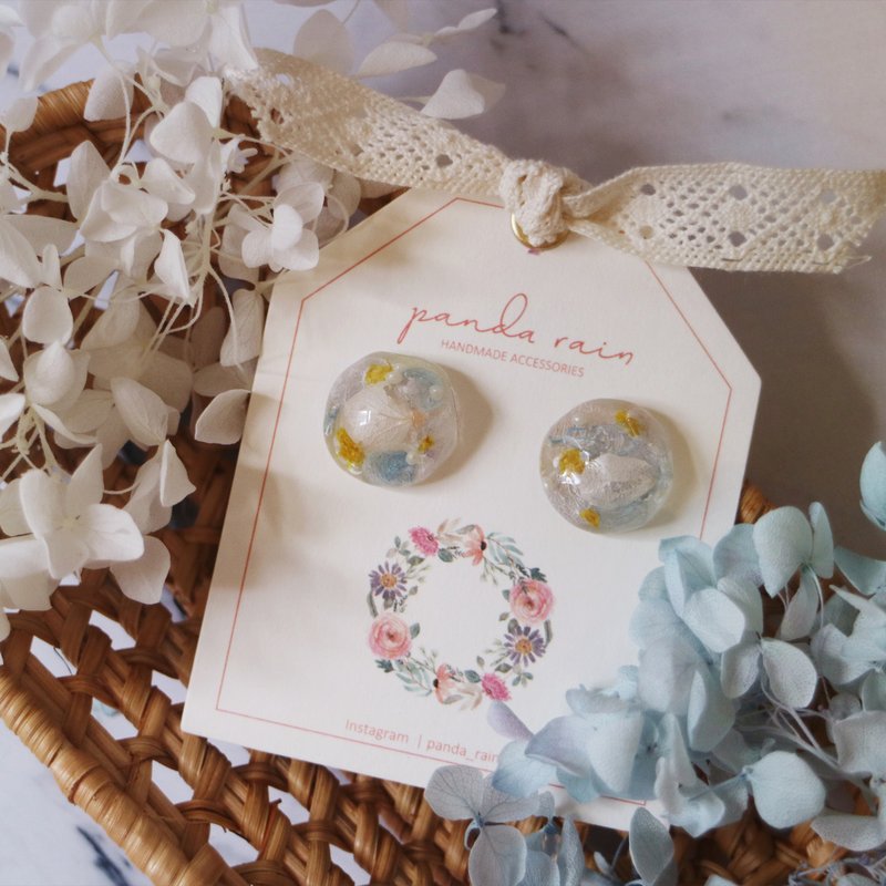 原创【fruity ice水果冰块系列】不规则小圆形简约花卉耳环-蓝 - 耳环/耳夹 - 树脂 蓝色