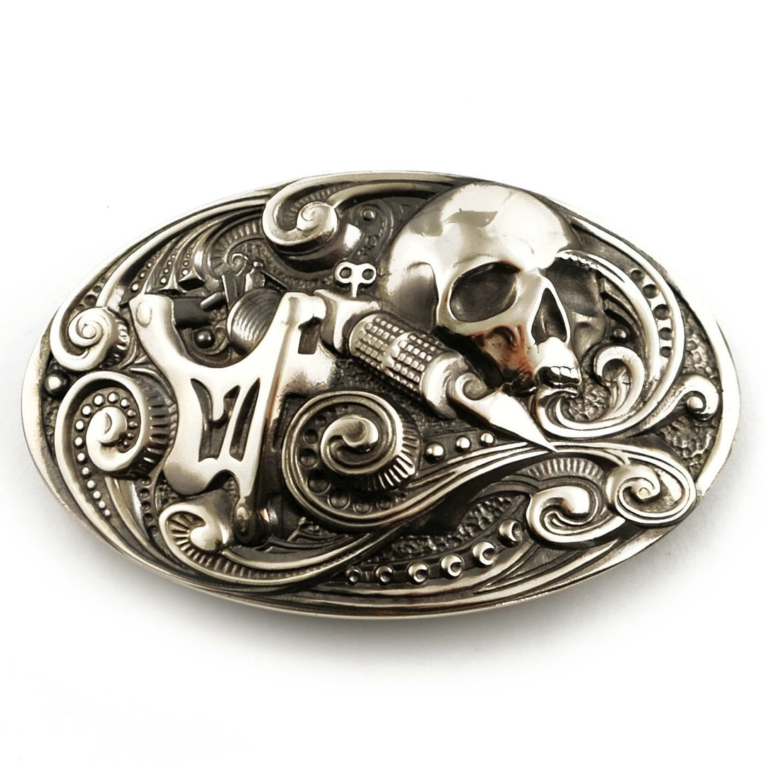 Tattoo machine german silver belt buckle, Tattooist nickel silver belt accessory - 皮带/腰带 - 其他材质 银色
