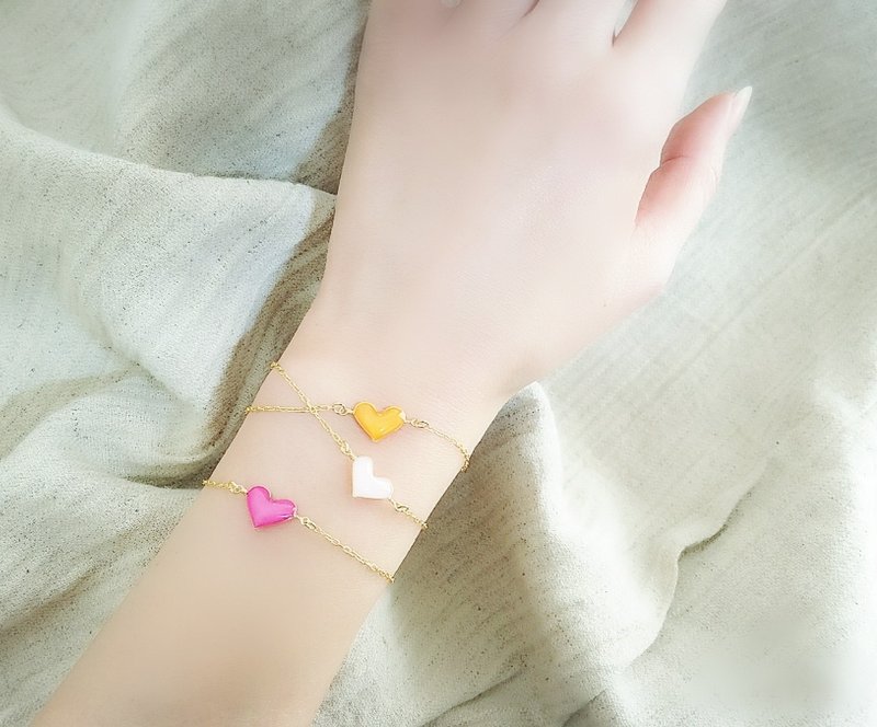 pastel mini heart bracelet pink, baby pink, orange - 手链/手环 - 树脂 粉红色