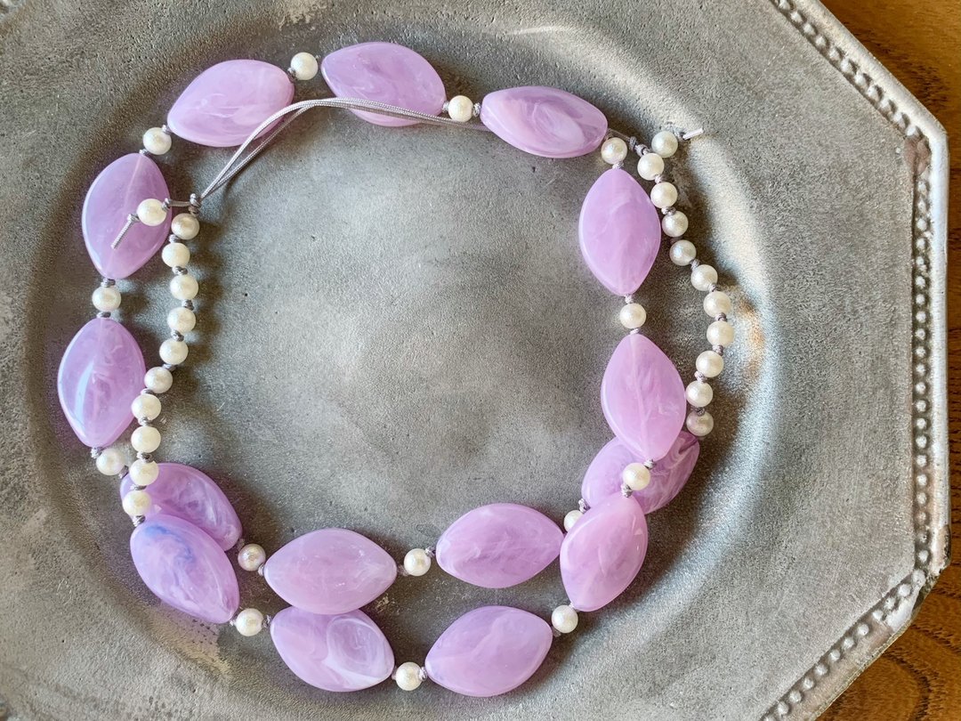 Purple Marble Long Necklace (Metal Free) - 长链 - 压克力 紫色
