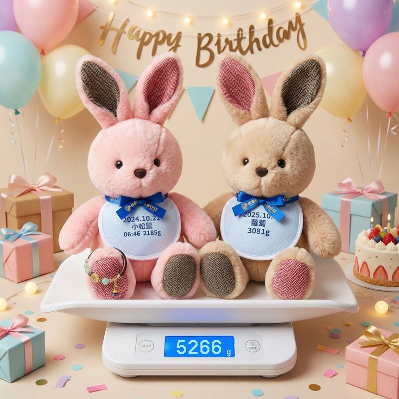 【定制】1:1 出生体重兔 婚礼谢亲恩・弥月礼物・新生百日满月礼 - 满月礼盒 - 聚酯纤维 
