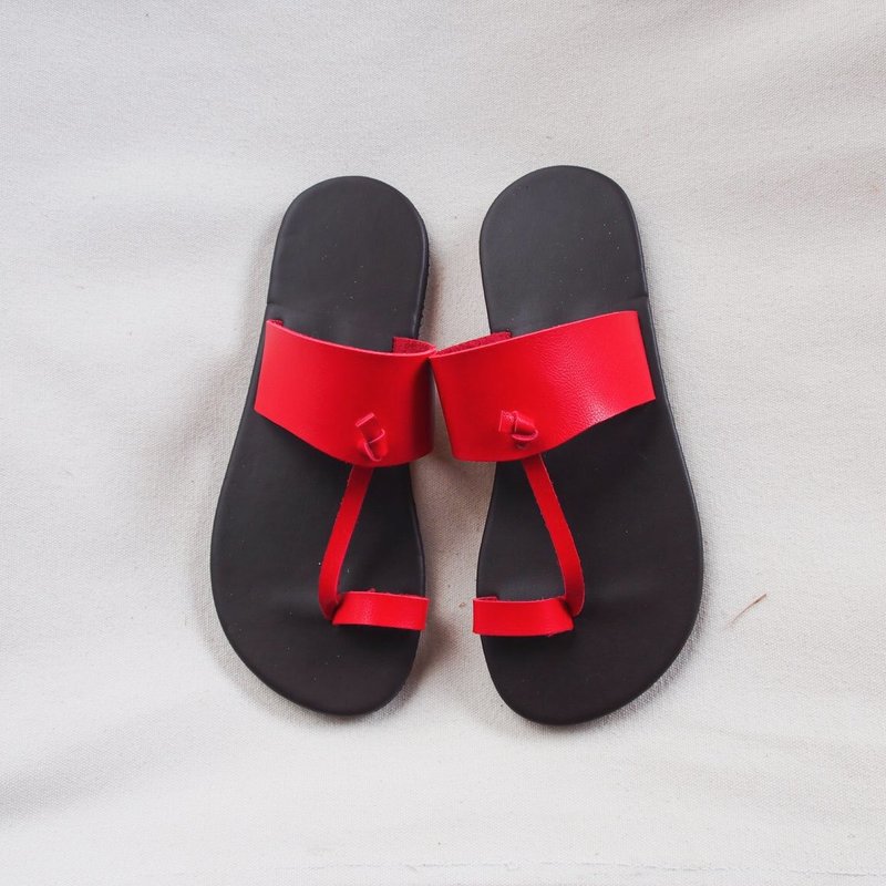 Minimal shoe Red Sandal Red Leather Slip On Sandal Vintage Style Shoe - 其他女款皮鞋 - 人造皮革 红色