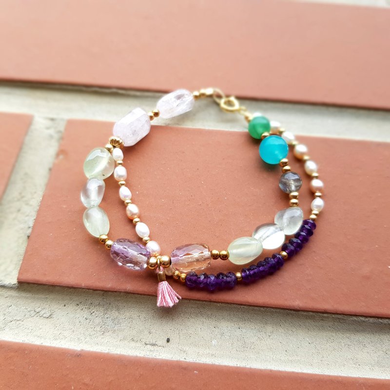 女孩水晶世界【藩篱】-绿色系水晶系 3/4双链 手链 天然水晶手作 - 手链/手环 - 宝石 多色