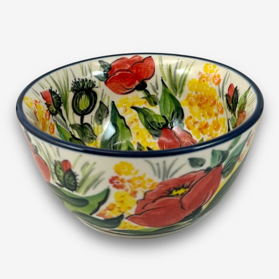 波兰手绘手工陶-饭碗 13cm 红色山茶花系列 设计师款 - 碗 - 陶 多色