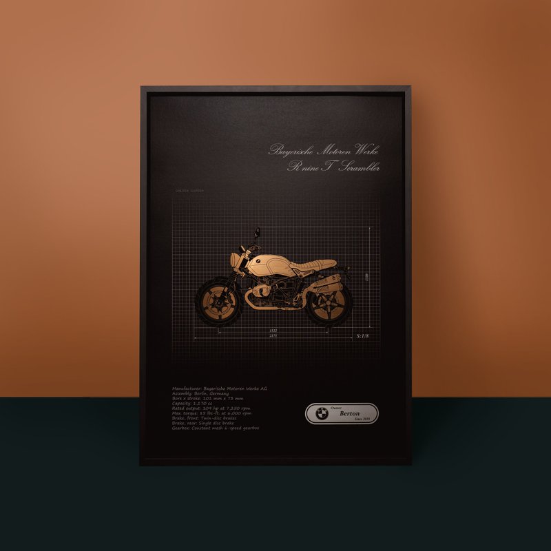 【专属 订制礼】刻划回忆重机挂画 - 车侧款 - 海报/装饰画/版画 - 其他材质 金色