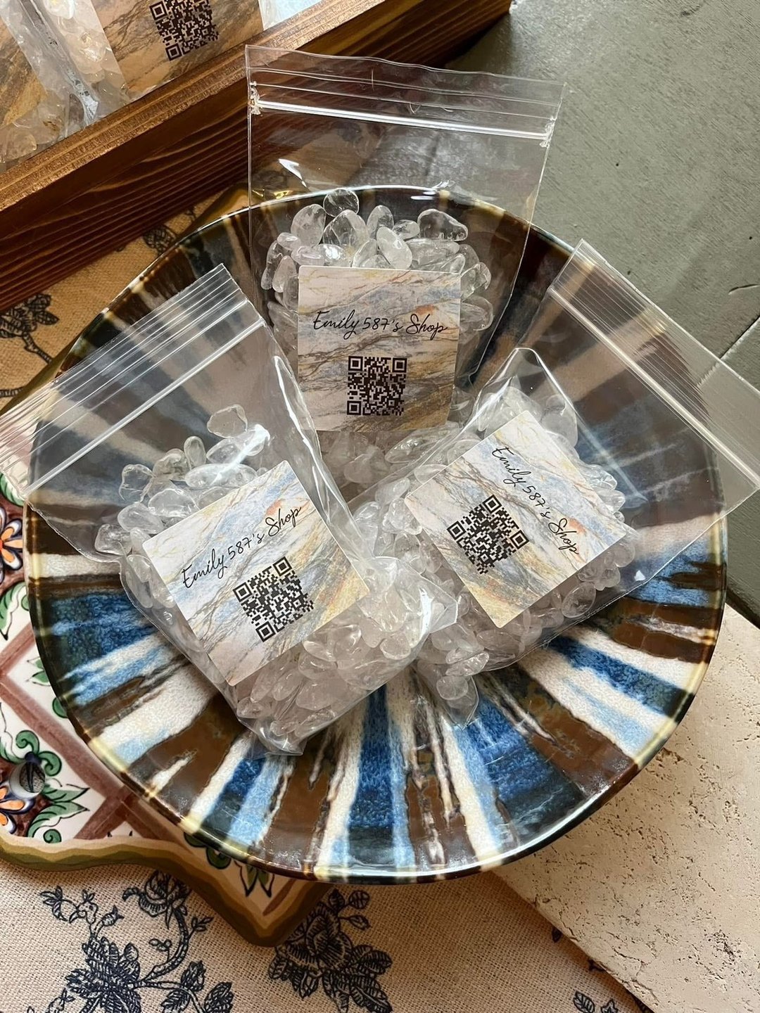 净化消磁水晶 小工具 白水晶碎石 + 玻璃碗 - 其他 - 石头 白色
