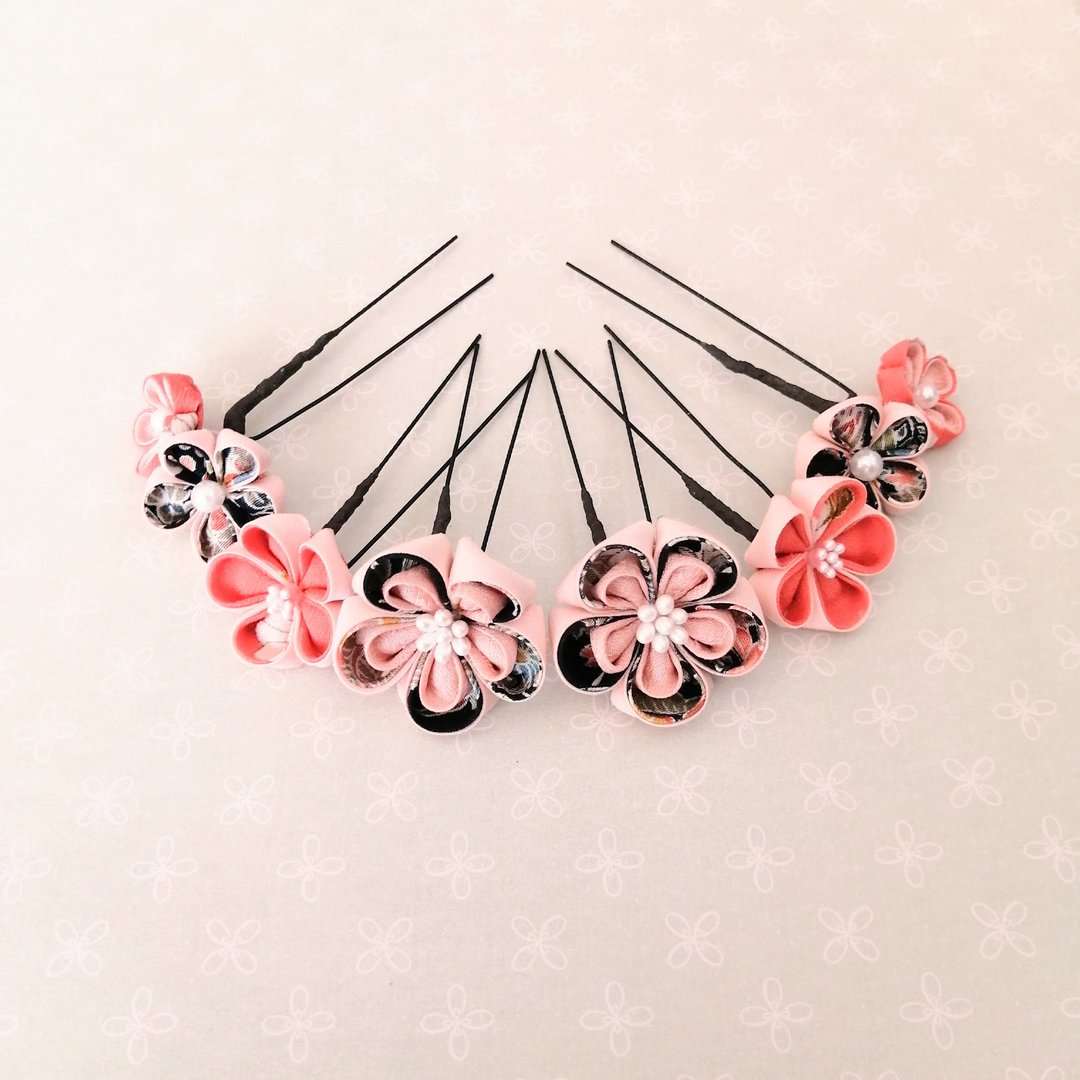 [New] Knob work U-pin hair ornament 6-piece set [Momo Bird work] - 发饰 - 丝．绢 橘色