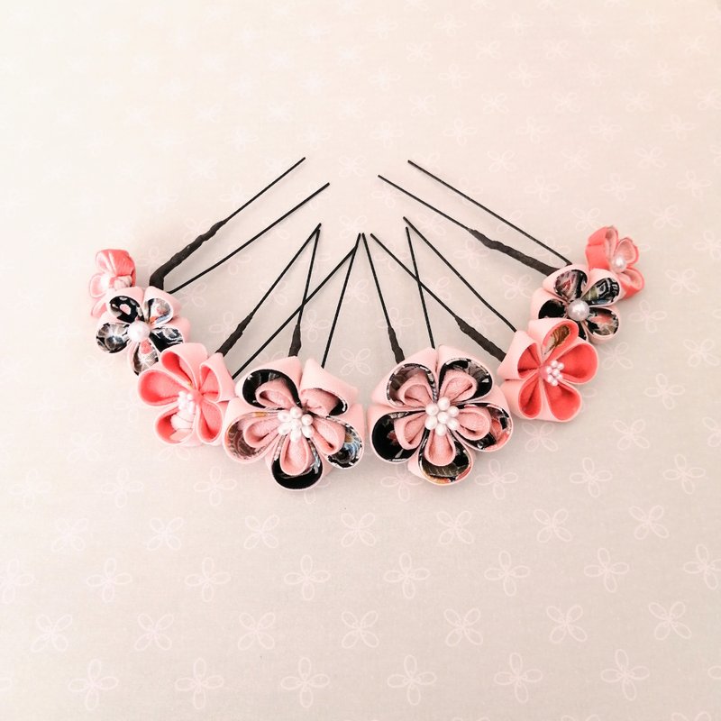 [New] Knob work U-pin hair ornament 6-piece set [Momo Bird work] - 发饰 - 丝．绢 橘色