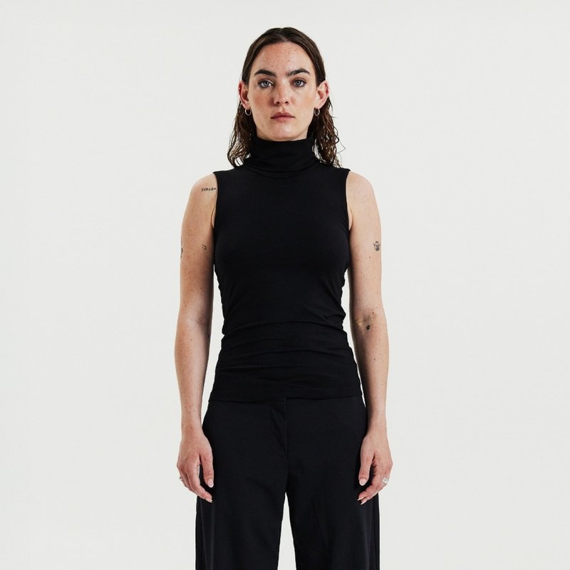 Bread & Boxers 女用无袖高领上衣 - 黑 - 女装背心 - 棉．麻 黑色