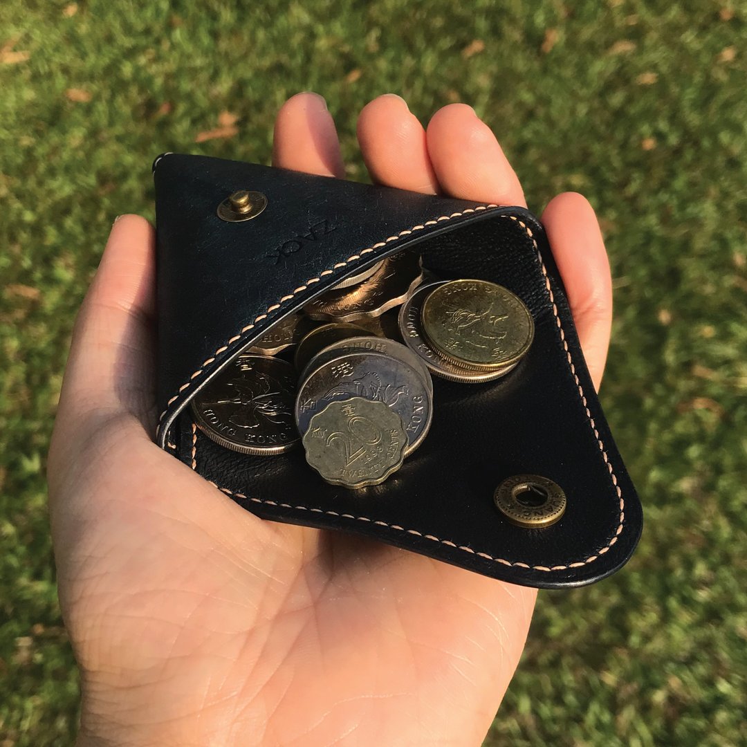 蓝色磨砂牛皮 皮革零钱包 真皮散纸包 硬币收纳包 双面打开 - 零钱包 - 真皮 蓝色