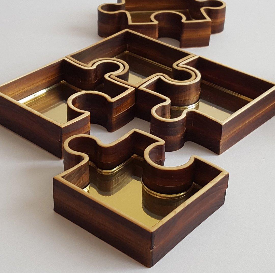 Jigsaw puzzle type wooden accessory case deep - 收纳用品 - 木头 金色