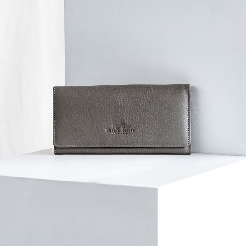 POPPY -  WOMEN LONG LEATHER WALLET-GREY - 皮夹/钱包 - 真皮 灰色
