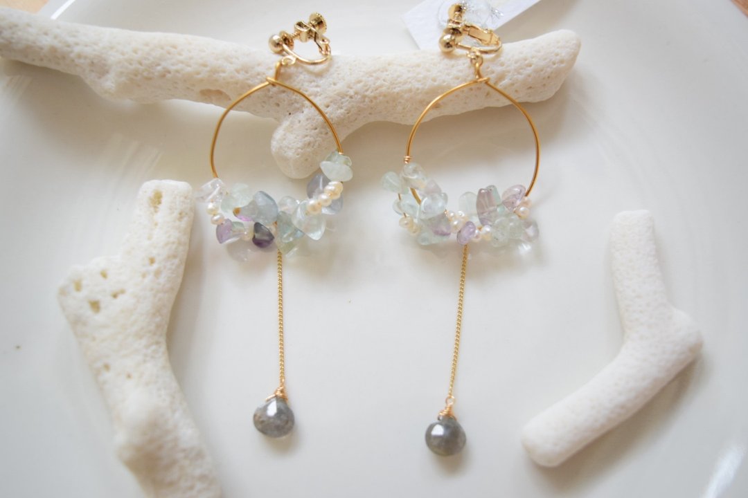 Sea Drops Labradorite - 耳环/耳夹 - 石头 蓝色