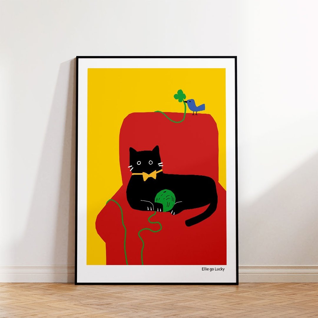 艺术印刷/黑猫/插画海报 A3 A2 - 海报/装饰画/版画 - 纸 红色
