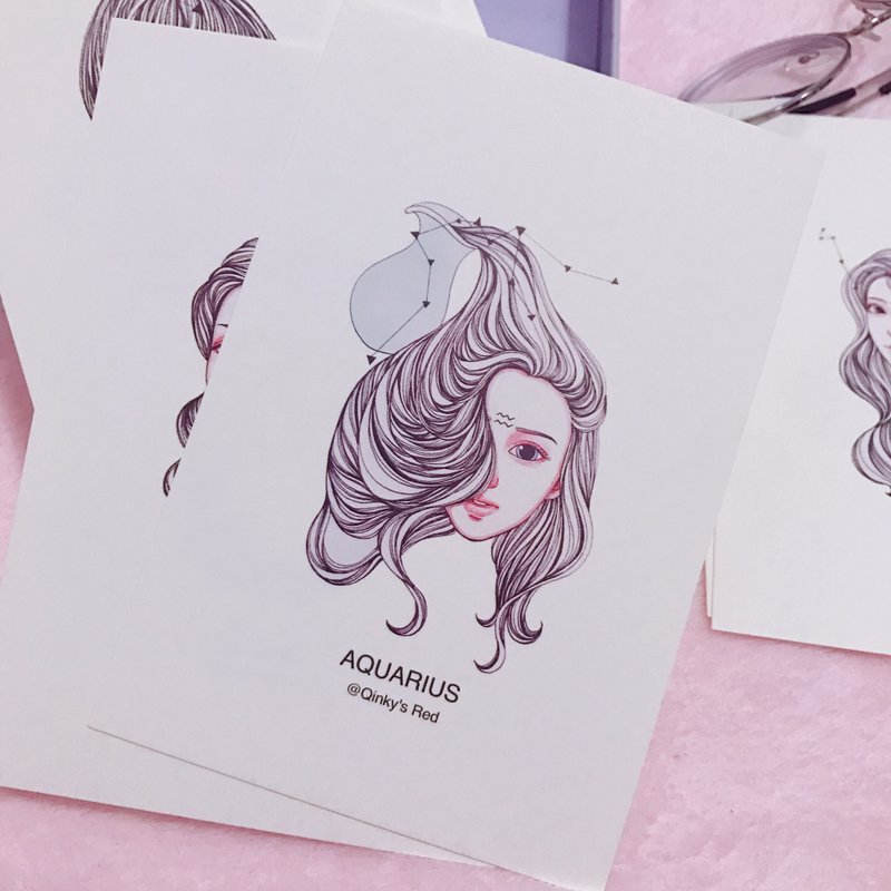 Qinky's Red原创12星座插画明信片单张【現貨】 [星座/紀念/生日禮物/友情纪念] - 卡片/明信片 - 纸 