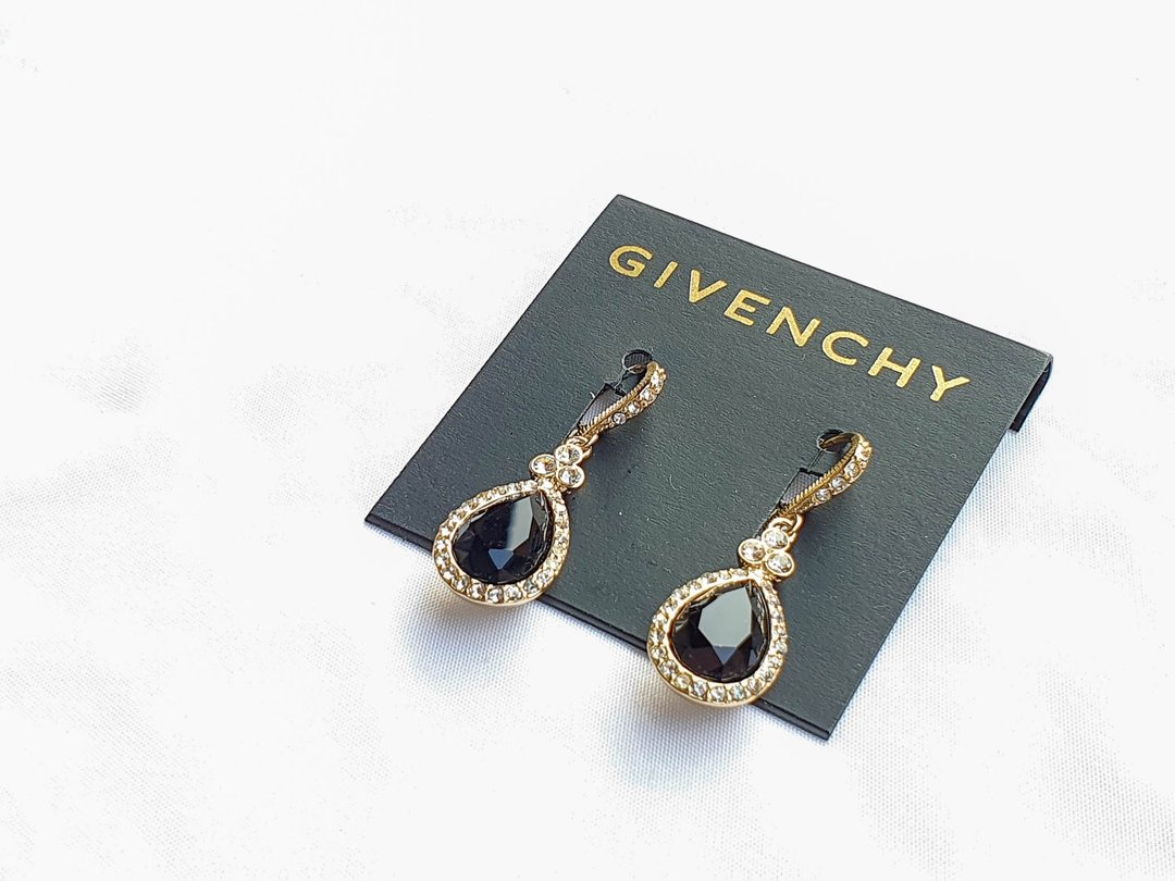 【美国带回 西洋饰品】1990年复古Givenchy 典雅黑色水滴款耳环 - 耳环/耳夹 - 其他金属 