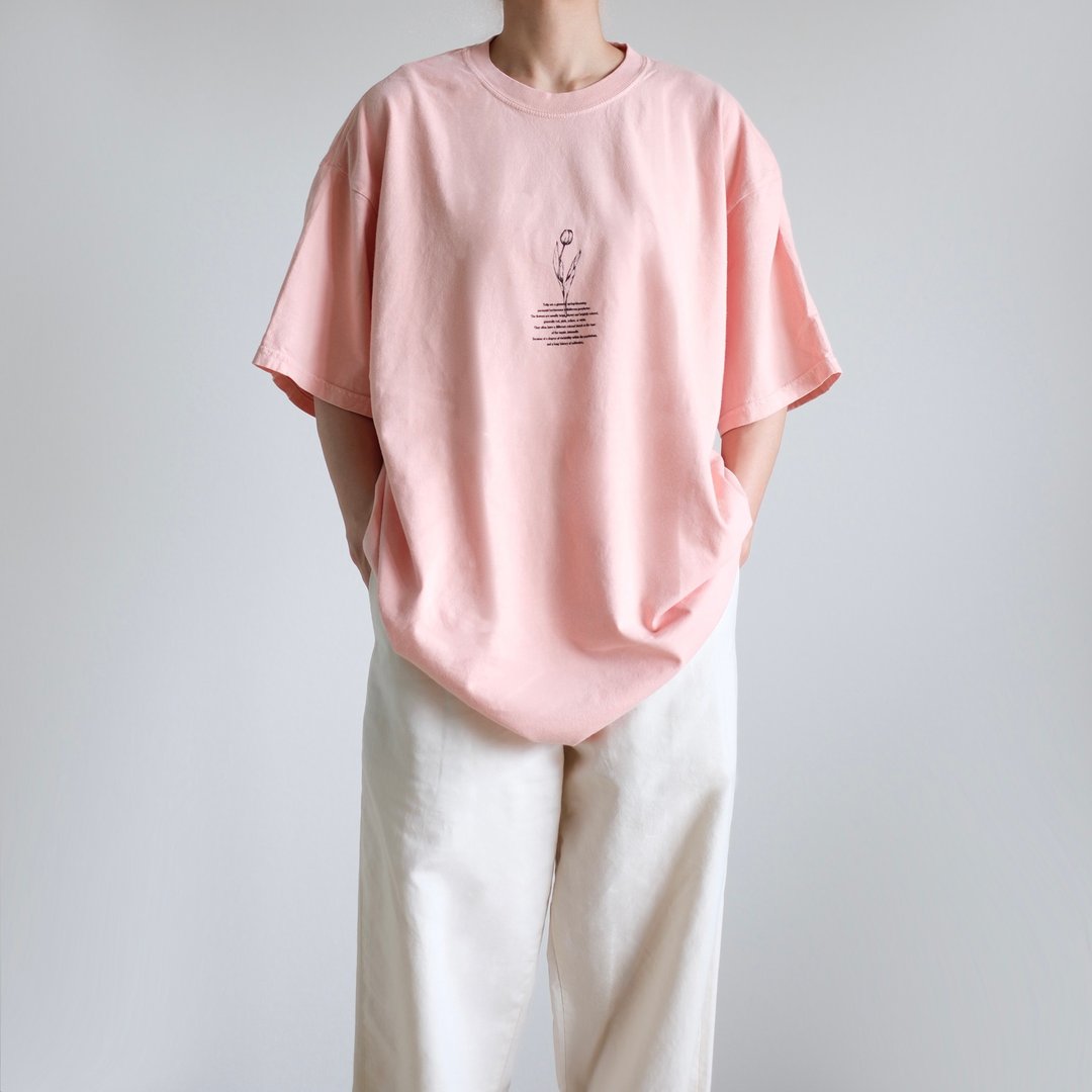 成衣染色短袖T恤 / 烟粉红 / 男女通用 / TULIP - 中性连帽卫衣/T 恤 - 棉 粉红色