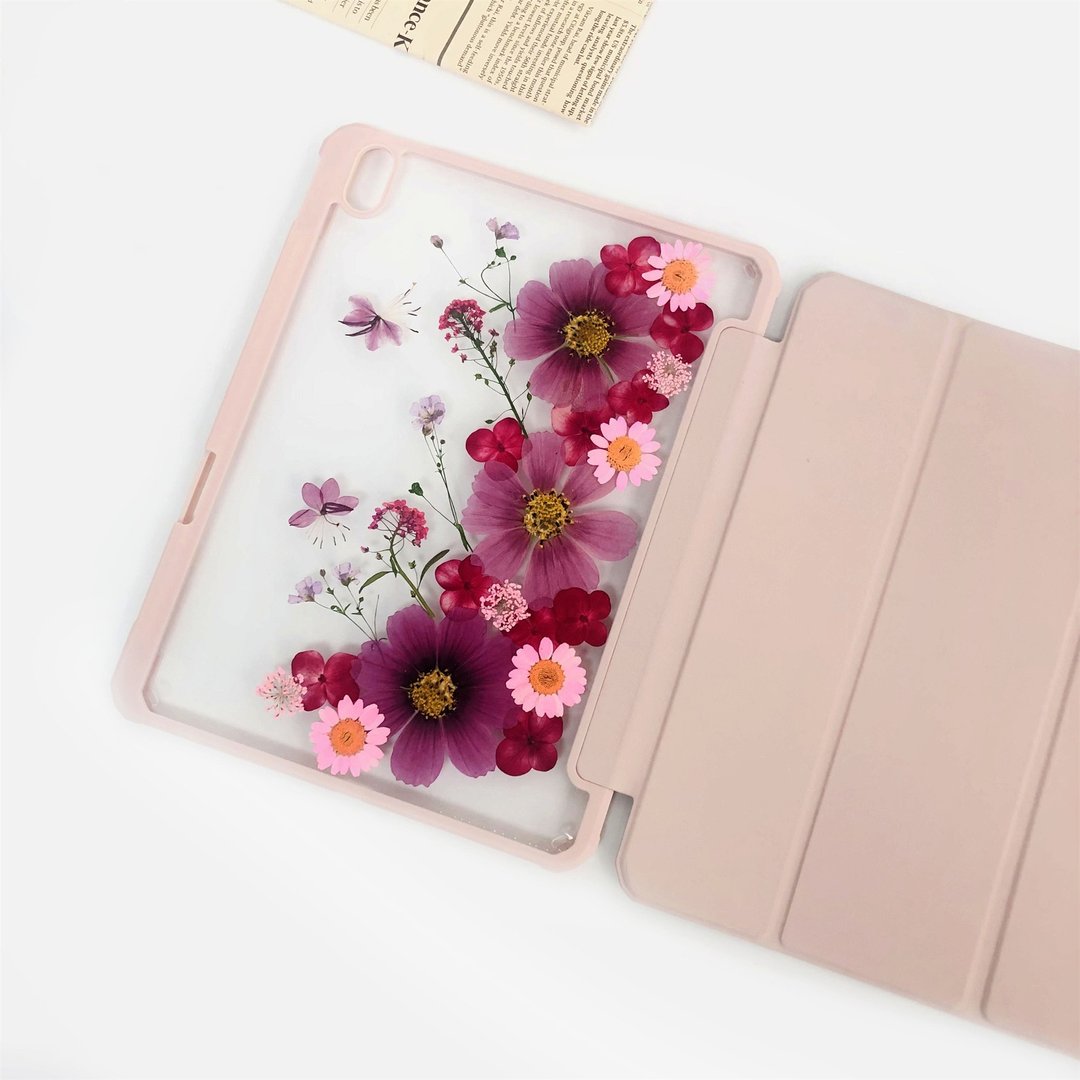 粉紫色非洲菊手作押花iPad壳 iPad Air 11寸13寸iPad Pro11寸13寸 - 手机壳/手机套 - 植物．花 
