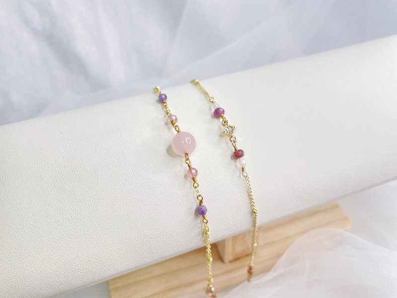 恋语微光|| 粉水晶 石榴石 彩萤石 双链手链 细链手链 - 手链/手环 - 水晶 粉红色