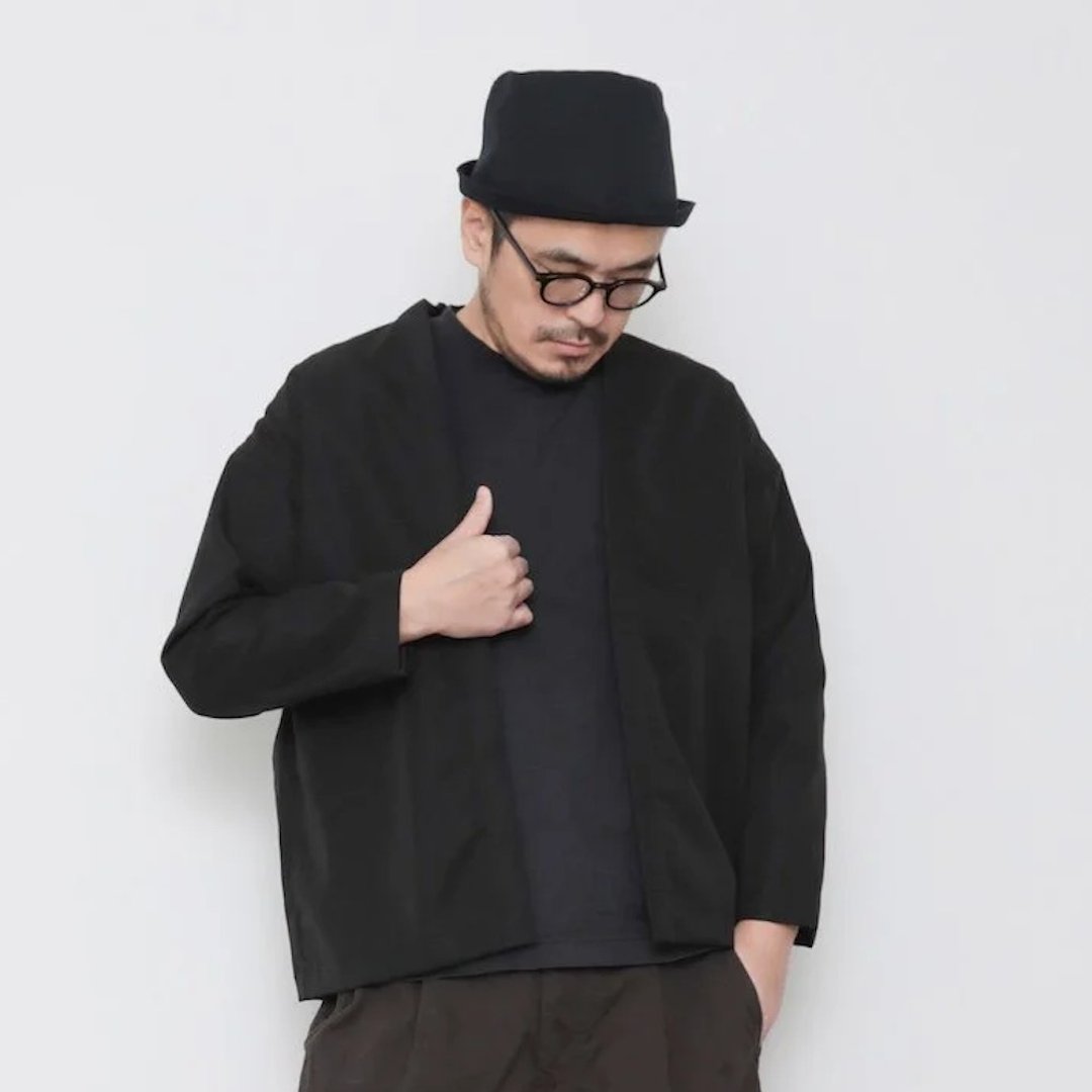 OMAKE.jp 后领珠饰和式外套FeteJacket 黑 - 女装休闲/机能外套 - 棉 黑色
