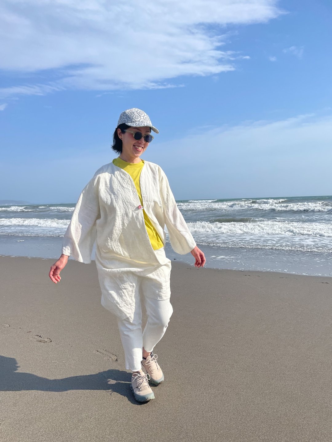 日本制 轻盈柔软法国亚麻春季大衣 白 点缀贝壳扣 - 女装西装外套/风衣 - 亚麻 白色