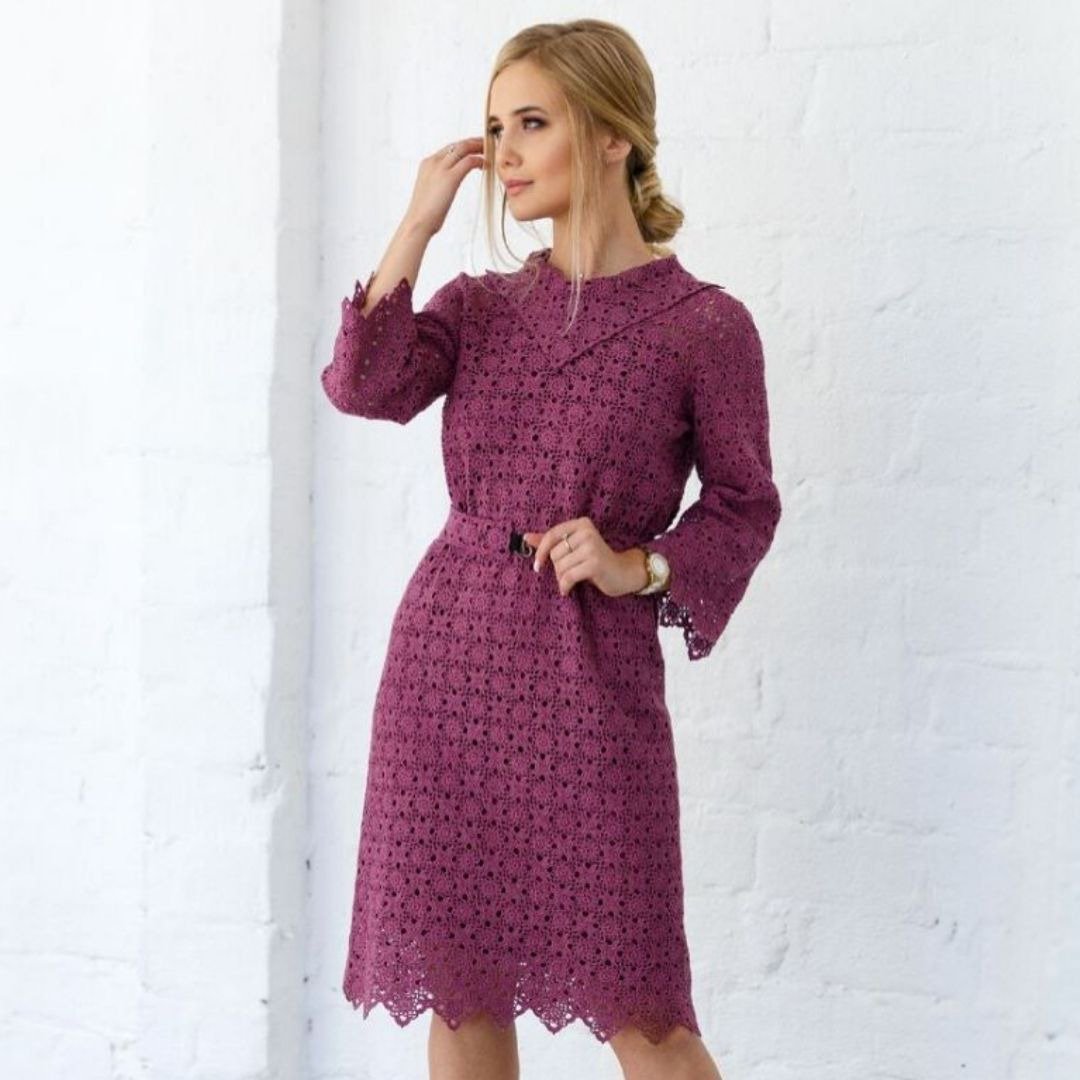 Crochet woman summer dress Plum pattern, cocktail lace dress digital download - 编织/刺绣/羊毛毡/裁缝 - 棉 紫色