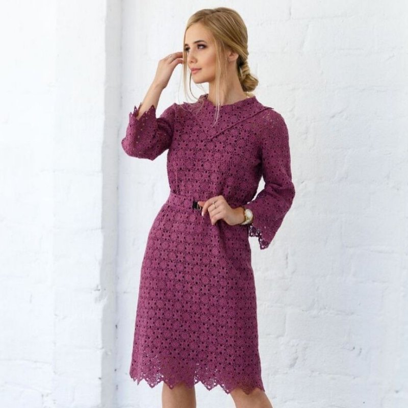 Crochet woman summer dress Plum pattern, cocktail lace dress digital download - 编织/刺绣/羊毛毡/裁缝 - 棉．麻 紫色