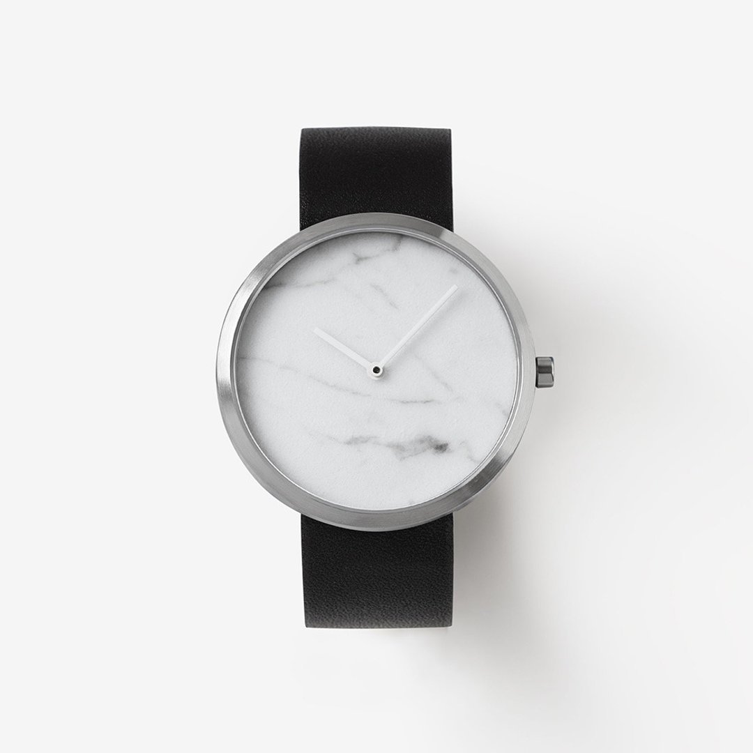 Outline Silver 40mm 黑色意大利皮带 真大理石手表 瑞士机芯 - 女表 - 石头 银色