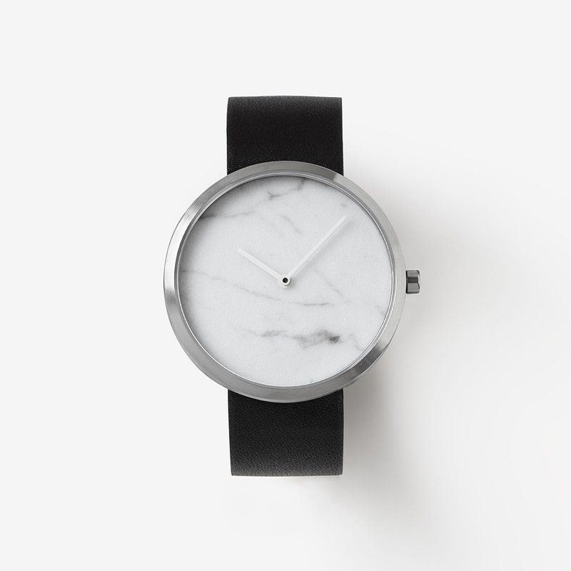 Outline Silver 40mm 黑色意大利皮带 真大理石手表 瑞士机芯 - 女表 - 石头 银色