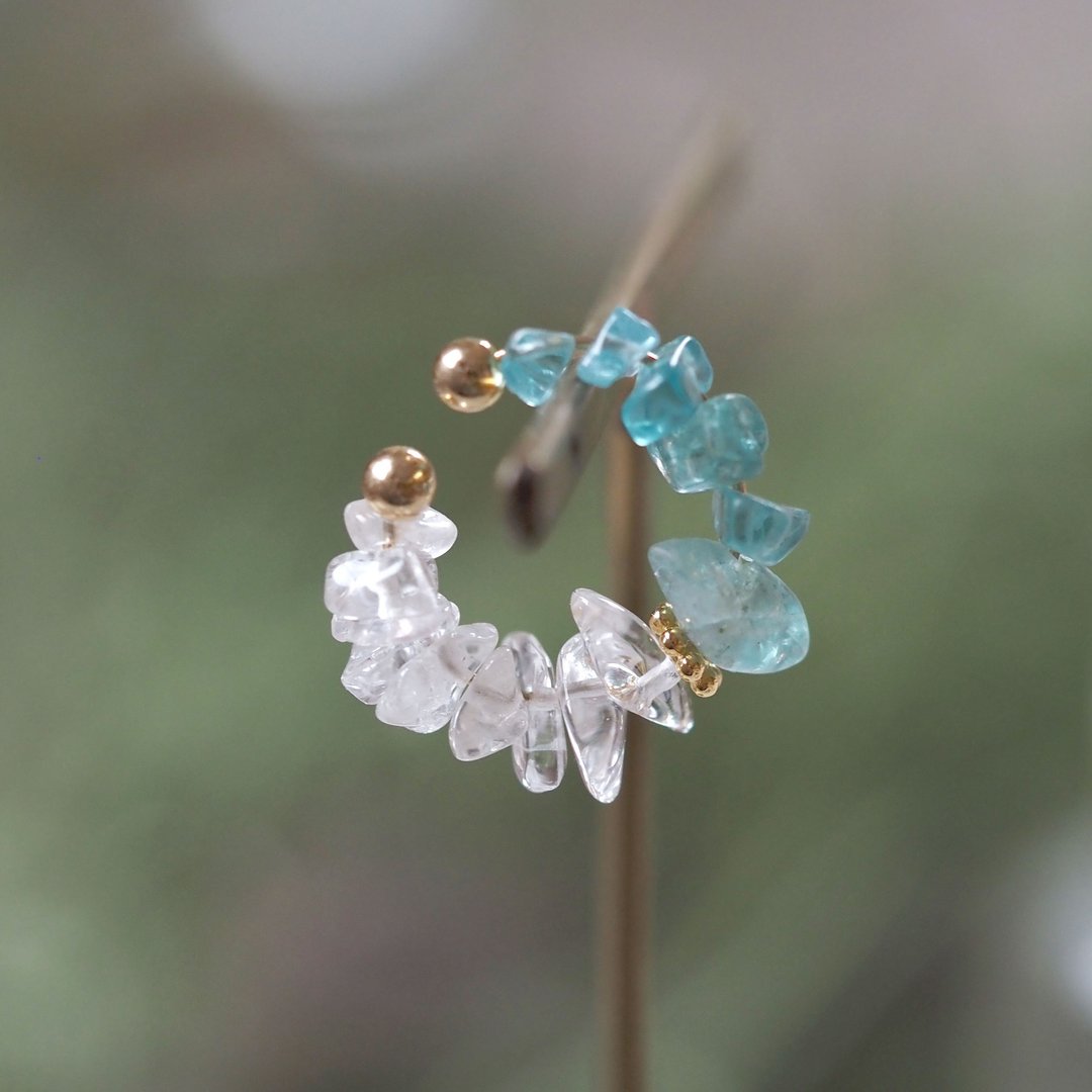 | 双面佩戴 | アパタイト x 水晶 耳骨夹 | EC44 - 耳环/耳夹 - 半宝石 蓝色