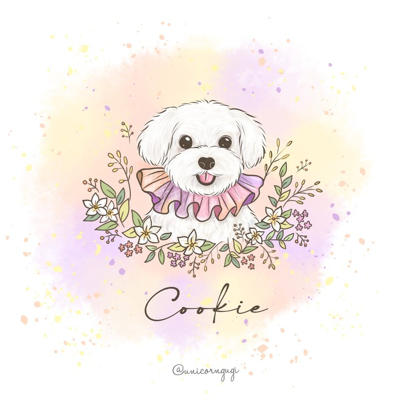 【定制宠物似颜绘+花框设计】宠物|狗狗|猫咪|毛孩似颜绘|电子档 - 电子手绘真人画像/绘画/插画 - 其他材质 多色