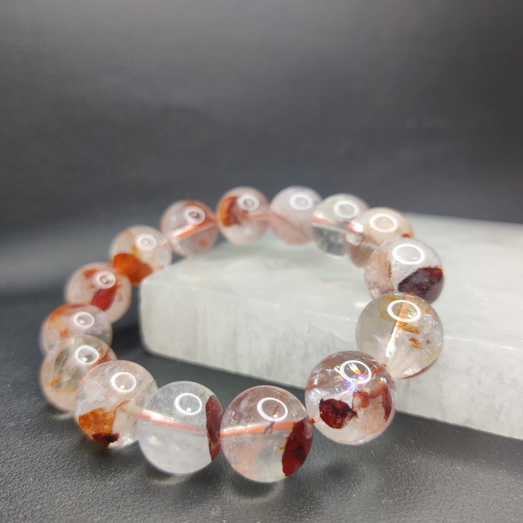 红胶花 Hematoid Quartz 手串 手链 天然水晶 水晶手链 巴西 14mm - 手链/手环 - 水晶 红色