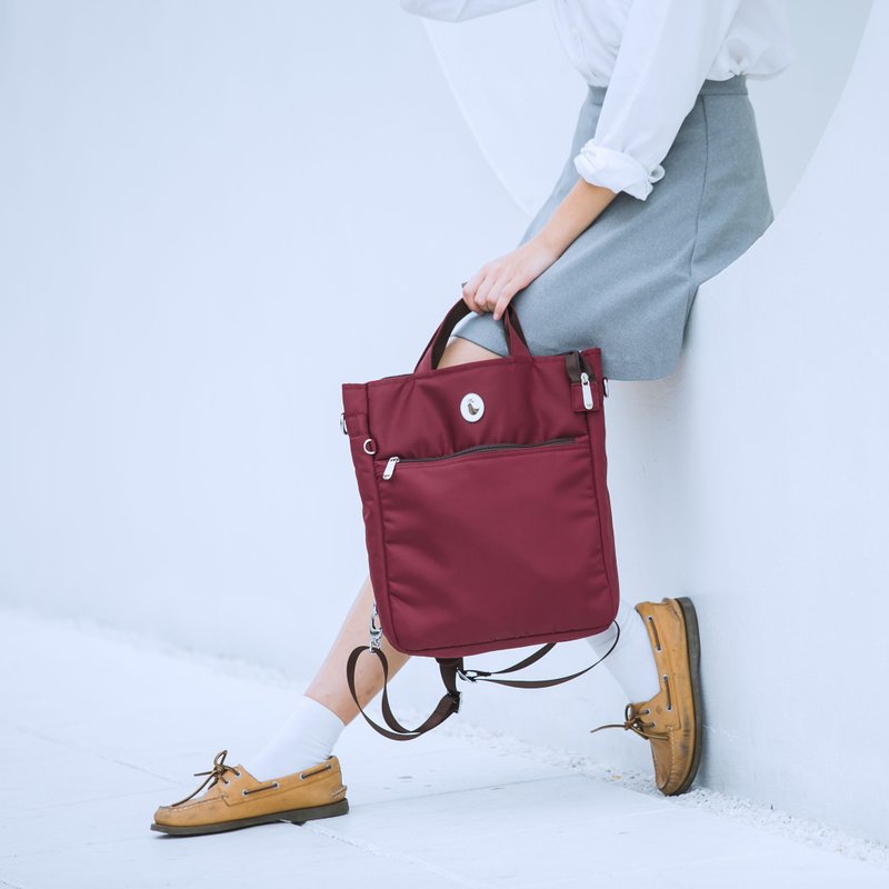Port Royale | Journey Tote Backpack 3 ways 背包 | 100% thick twilled nylon - 后背包/双肩包 - 尼龙 红色