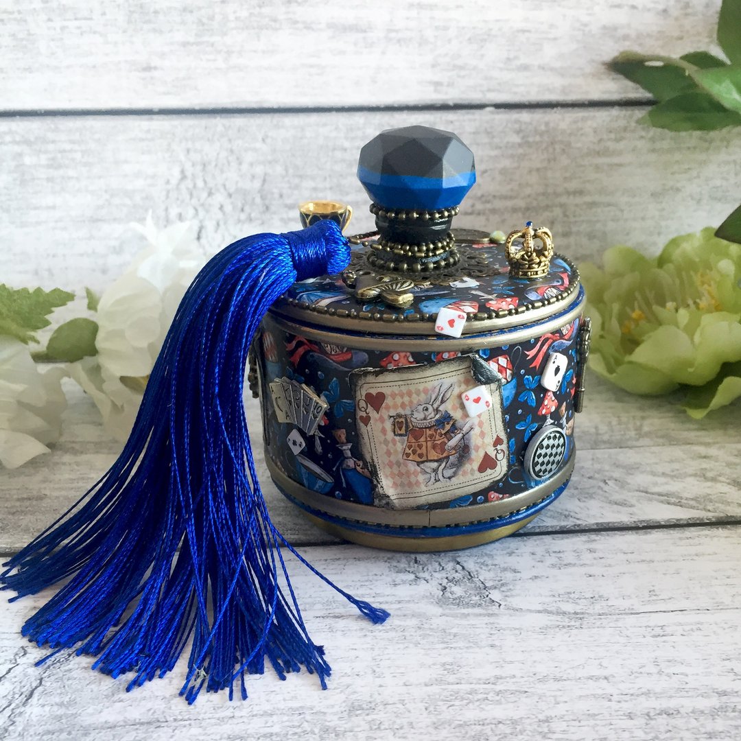 Box Alice in Wonderland, Cheshire cat Storage, Blue ring holder, Mad Hatter box - 收纳用品 - 木头 蓝色