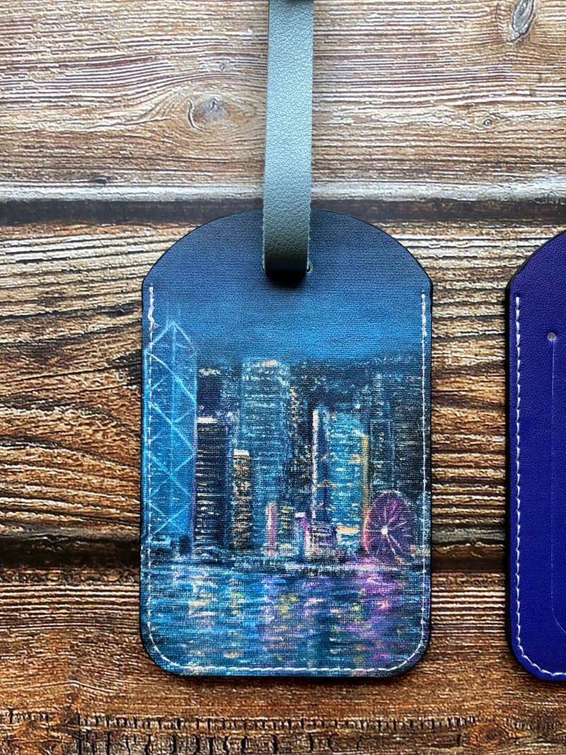 香港风景旅行牌 |卡套-维多利亚港的夜 - 行李吊牌 - 人造皮革 