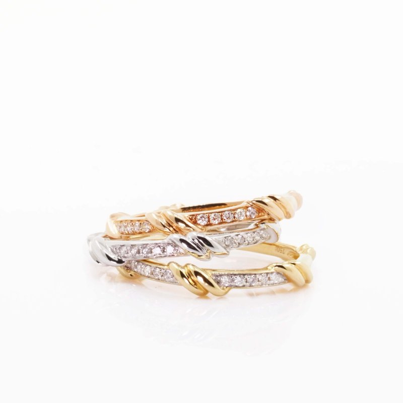 Golden Rope Diamond Ring | 日系复古钻石戒指 | 18K 金 - 戒指 - 贵金属 银色