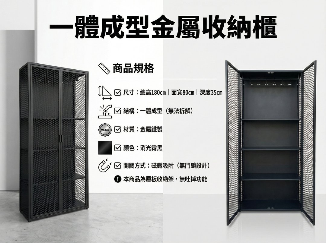 层架收纳 网格收纳柜  工业风置物架 铁制层架 - 置物架/篮子 - 其他金属 黑色