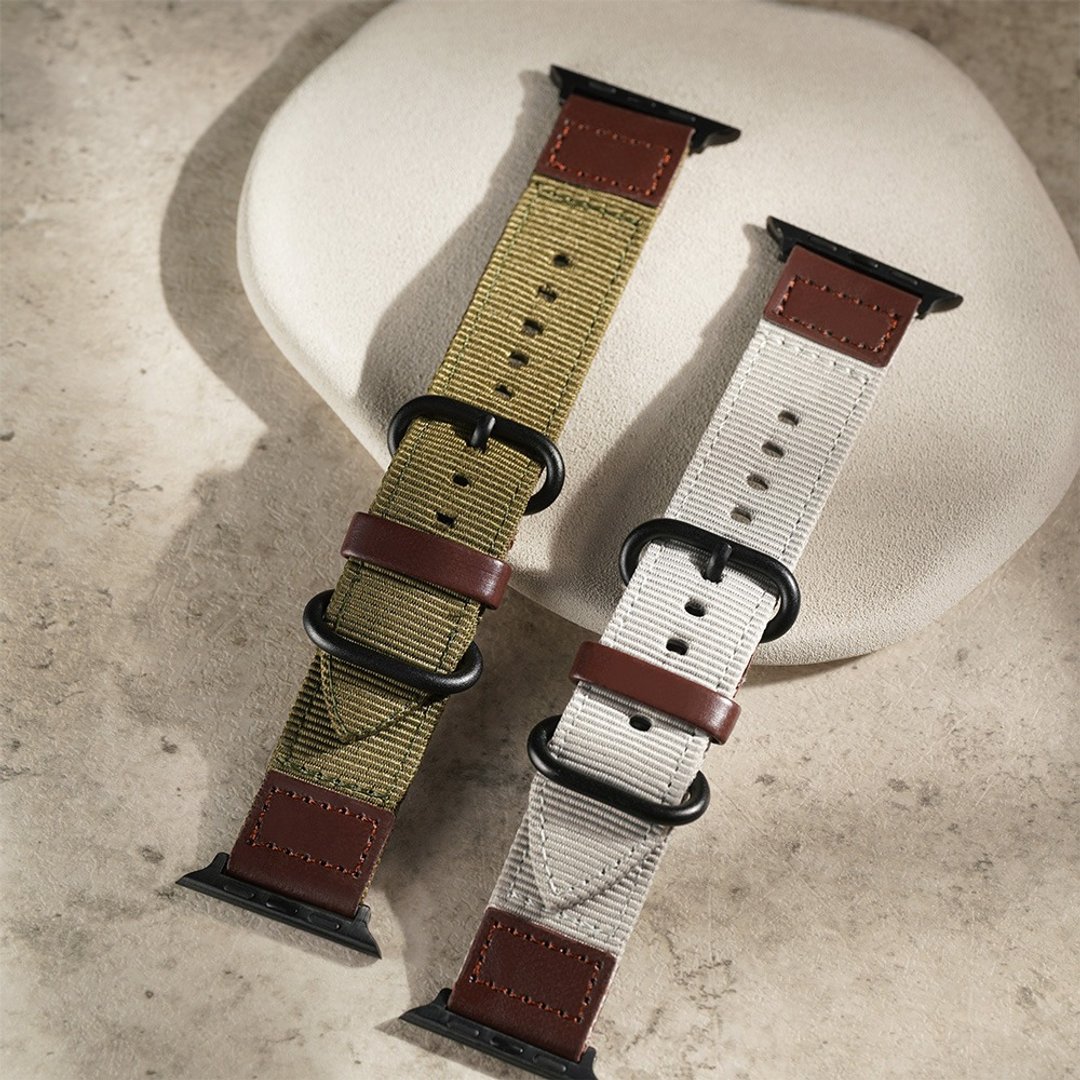 Apple Watch - 帆布双环拼接真皮表带   苹果表带 手机挂绳 - 表带 - 尼龙 