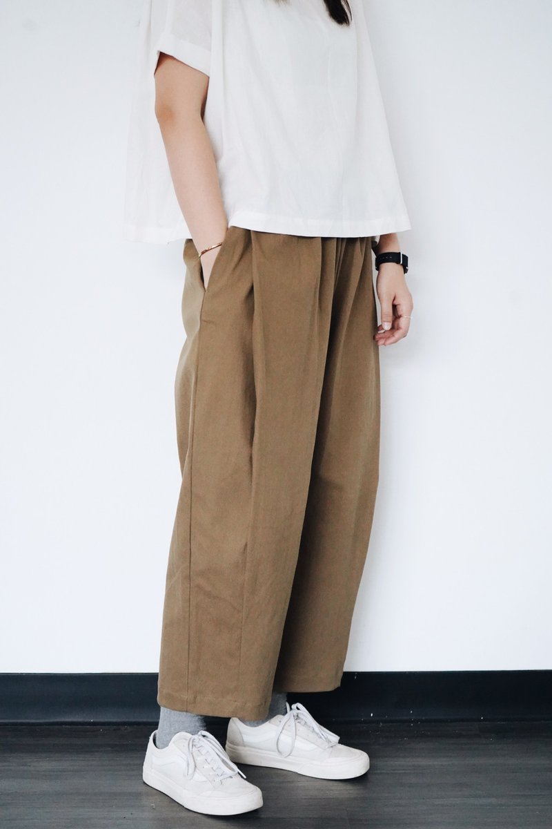 斜纹裤-泥啡色 - 女装长裤 - 棉．麻 咖啡色