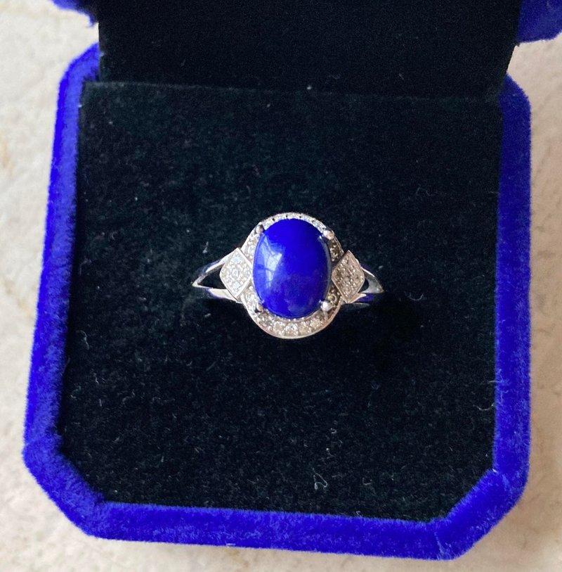 青金石925纯银戒指裸石宝石轻珠宝半宝石 - 戒指 - 宝石 蓝色