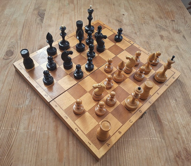 1977 年苏联木制小型西洋棋组 — 复古 49 年老西洋棋游戏 USSR - 桌游/玩具 - 木头 