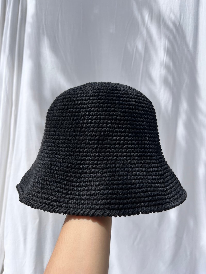 渔夫帽，钩针帽，钩针，手工，帽子 - 帽子 - 棉．麻 黑色