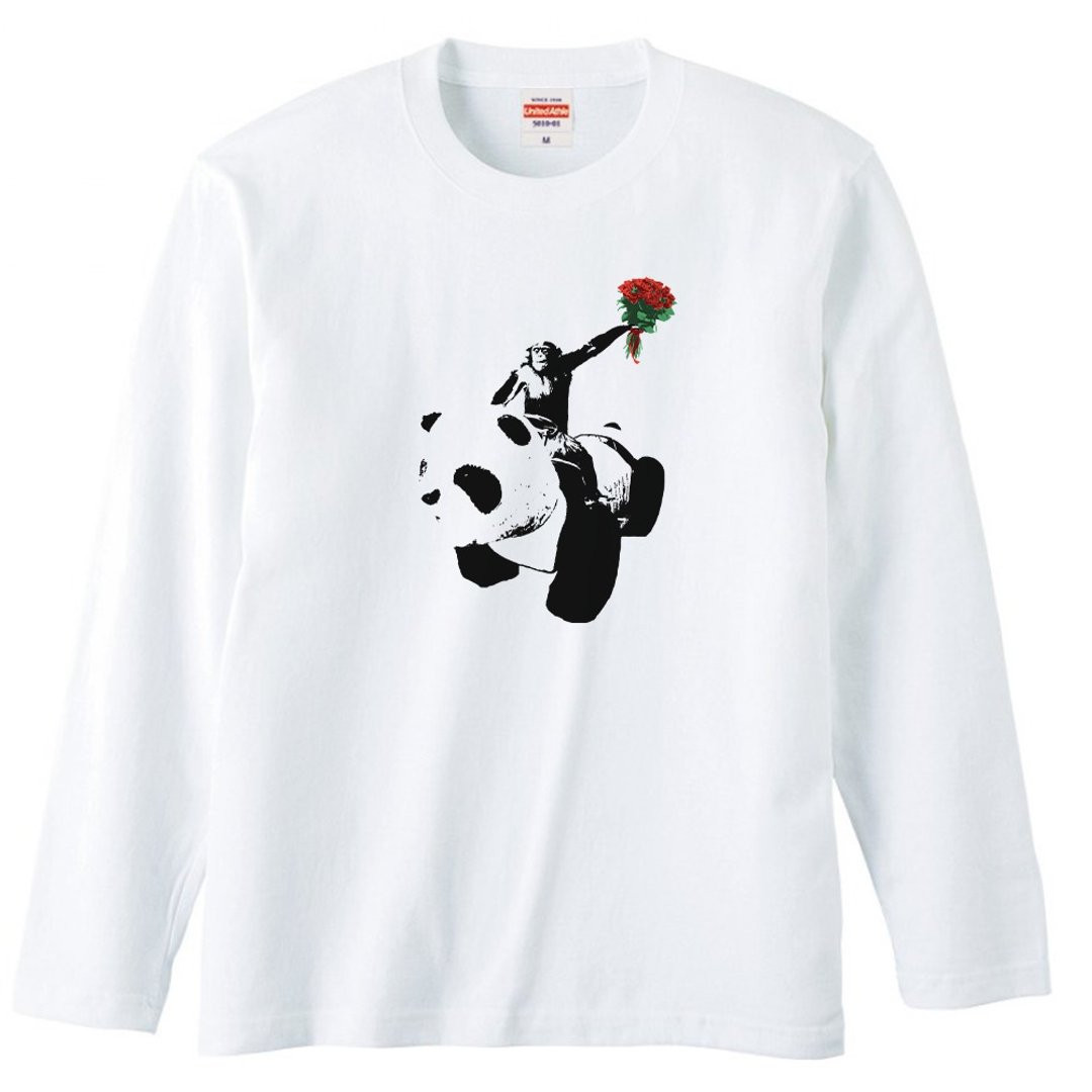 Long sleeve t-shirt / flower monkey - 男装上衣/T 恤 - 棉 白色