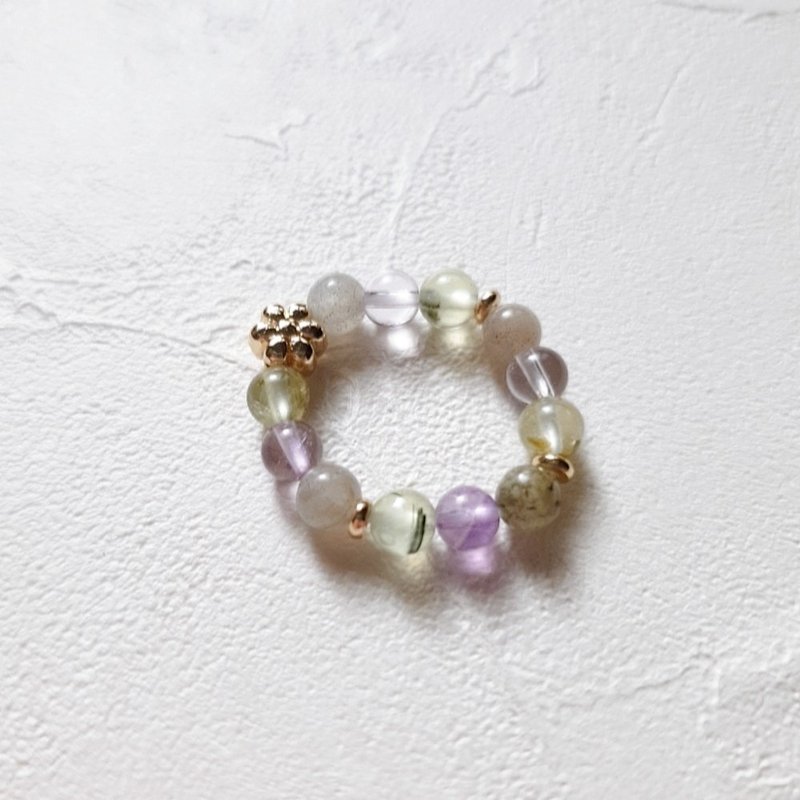 静谧烟霭 天然晶石食指戒 (拉长石.紫黄晶.葡萄石)安定心神.招财 - 戒指 - 水晶 绿色