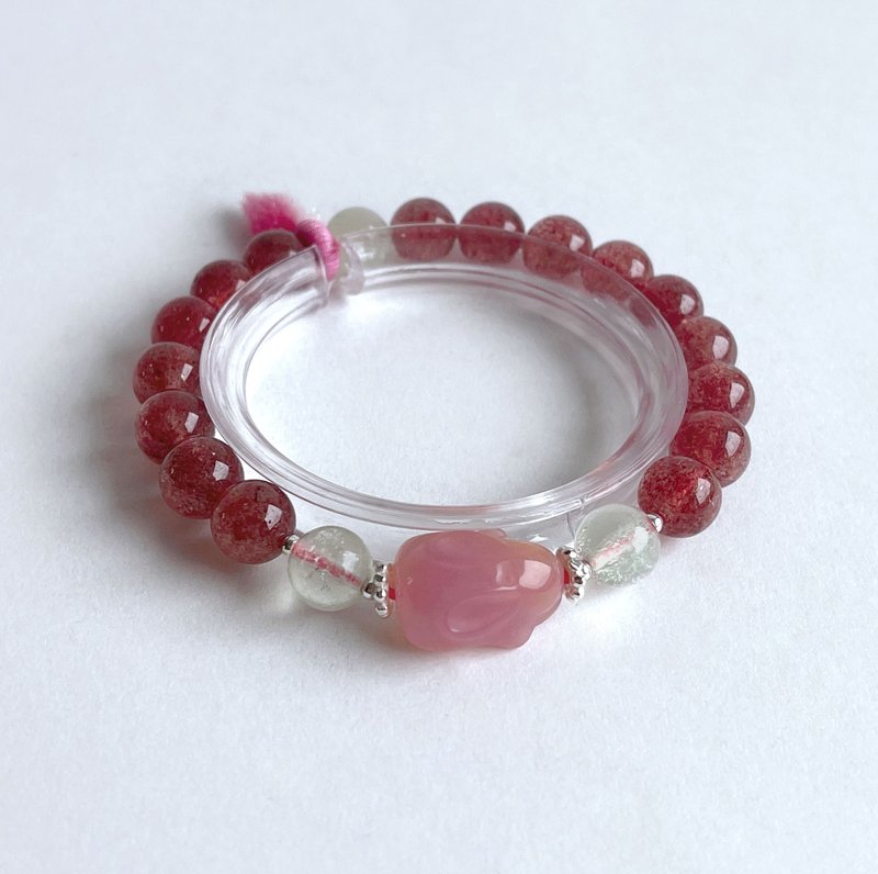 宝石系 天然矿石 盐源玛瑙粉红兔 草莓晶 手链 - 手链/手环 - 宝石 红色