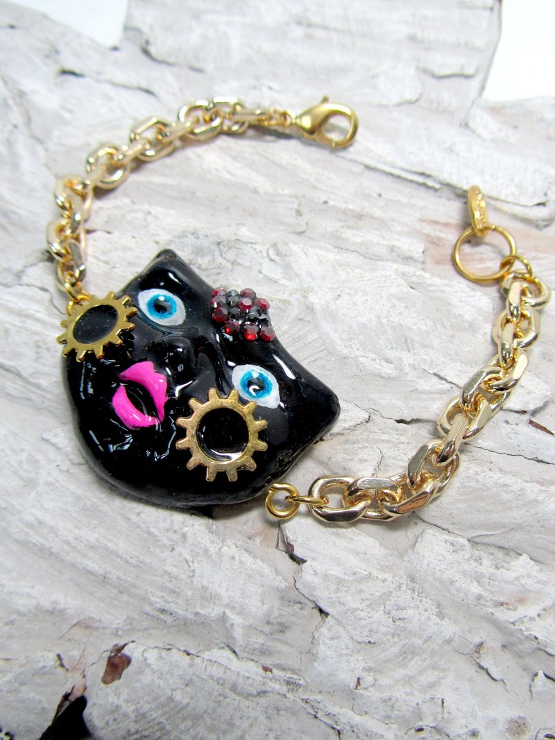 TIMBEE LO 埃及神黑色人面手链 手工软陶 订做款 全手工做 仿陶瓷 - 手链/手环 - 塑料 黑色