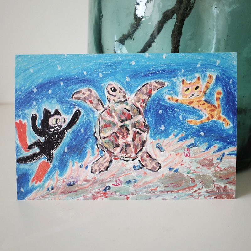 明信片_海底猫 - 卡片/明信片 - 纸 蓝色
