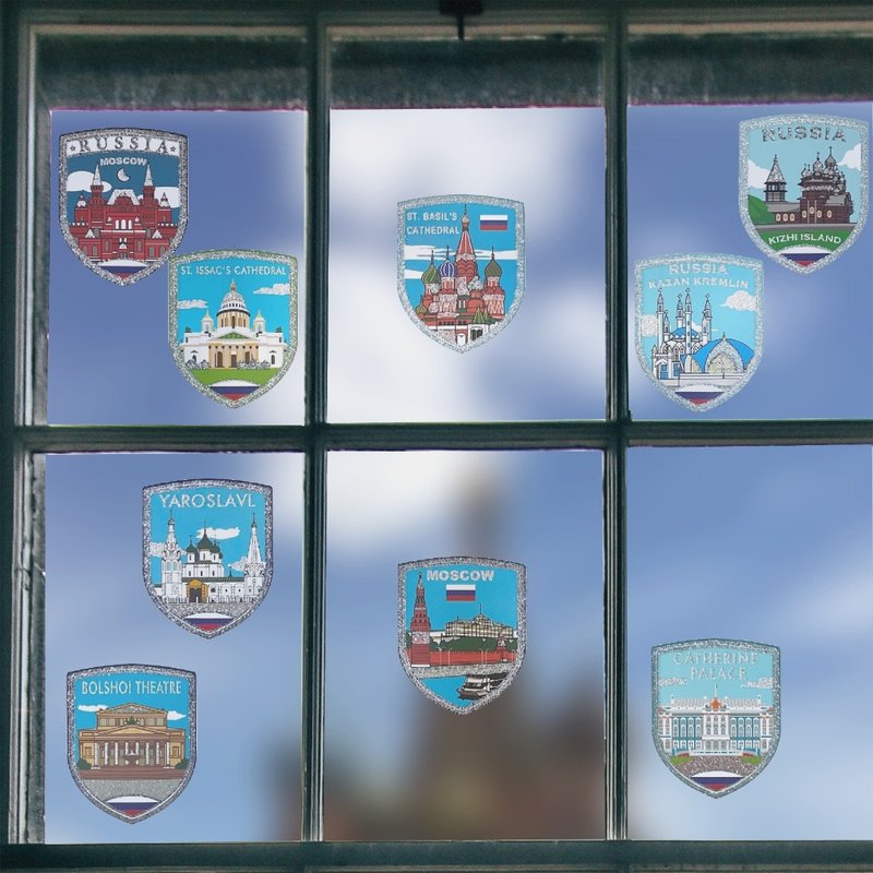 环游世界玻璃贴系列金属银 俄罗斯主题 静电玻璃贴9入 独家设 - 墙贴/壁贴 - 纸 多色